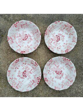 Royal Staffordshire Victoria Red Fruit Dessert Bowls Set Of 4 Pink Transferware
